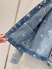 Colestore  Dior Dioramour Embroidered Jacket Light Blue Cotton Denim with Multicolor Doves & Roses Motif - 6