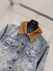 Colestore  Dior Dioramour Embroidered Jacket Light Blue Cotton Denim with Multicolor Doves & Roses Motif - 4