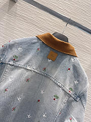 Colestore  Dior Dioramour Embroidered Jacket Light Blue Cotton Denim with Multicolor Doves & Roses Motif - 5
