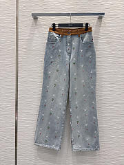 Colestore Dioramour Embroidered Jean Light Blue Cotton Denim with Multicolor Doves & Roses Motif - 1