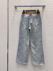 Colestore Dioramour Embroidered Jean Light Blue Cotton Denim with Multicolor Doves & Roses Motif - 2