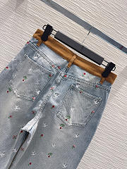 Colestore Dioramour Embroidered Jean Light Blue Cotton Denim with Multicolor Doves & Roses Motif - 5