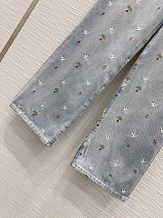 Colestore Dioramour Embroidered Jean Light Blue Cotton Denim with Multicolor Doves & Roses Motif - 4