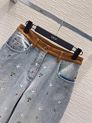 Colestore Dioramour Embroidered Jean Light Blue Cotton Denim with Multicolor Doves & Roses Motif - 6
