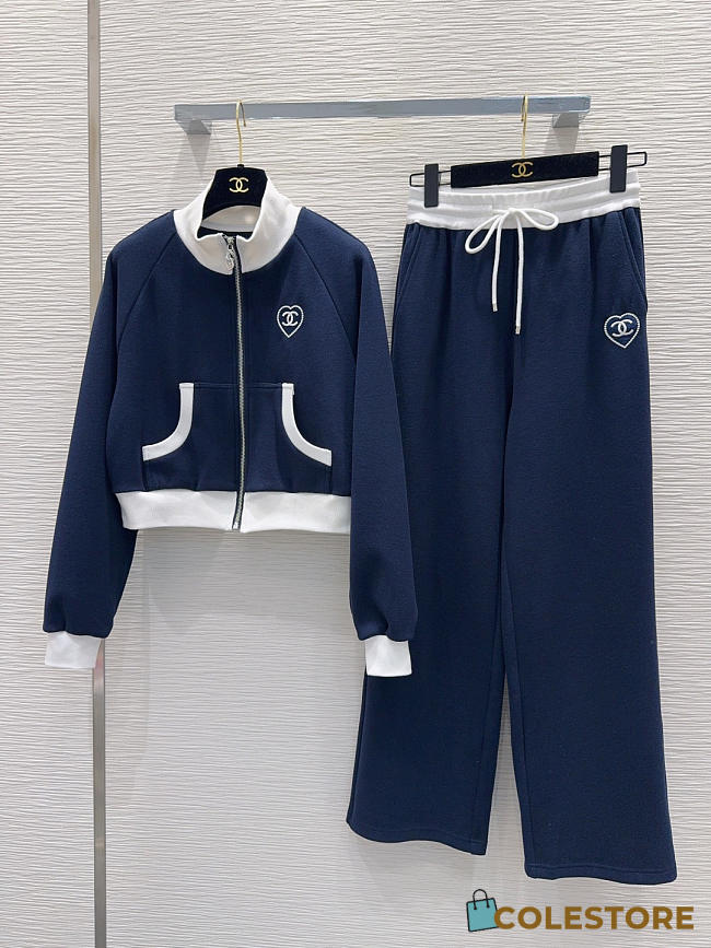 Colestore Chanel heart logo zip-up jacket and wide-leg pants set - 1