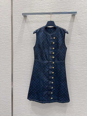 Colestore Louis Vuitton monogram denim sleeveless dress with gold buttons