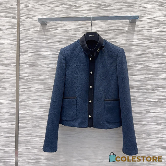 Colestore  Dior Cropped Jacket Navy Blue Virgin Wool-Cotton-Blend Bouclé - 1