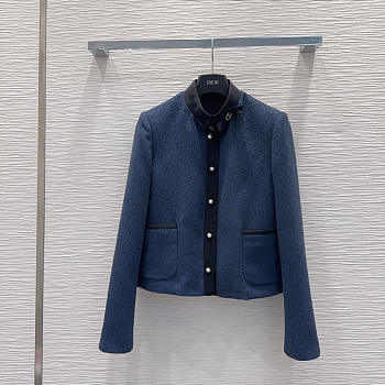 Colestore  Dior Cropped Jacket Navy Blue Virgin Wool-Cotton-Blend Bouclé