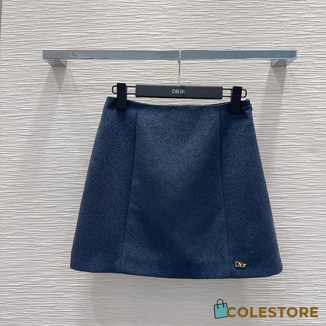 Colestore   Dior Flared Miniskirt Navy Blue Virgin Wool-Cotton-Blend  Bouclé - 1