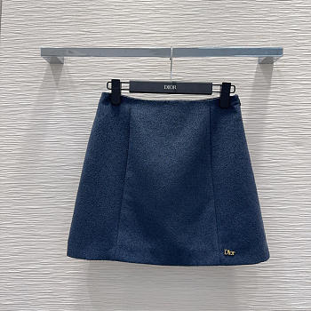 Colestore   Dior Flared Miniskirt Navy Blue Virgin Wool-Cotton-Blend  Bouclé