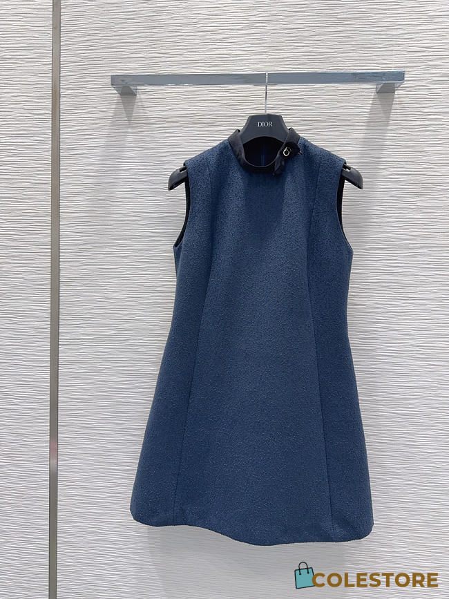 Colestore  Dior Straight Dress Navy Blue Virgin Wool-Cotton-Blend Bouclé - 1