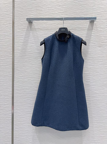 Colestore  Dior Straight Dress Navy Blue Virgin Wool-Cotton-Blend Bouclé
