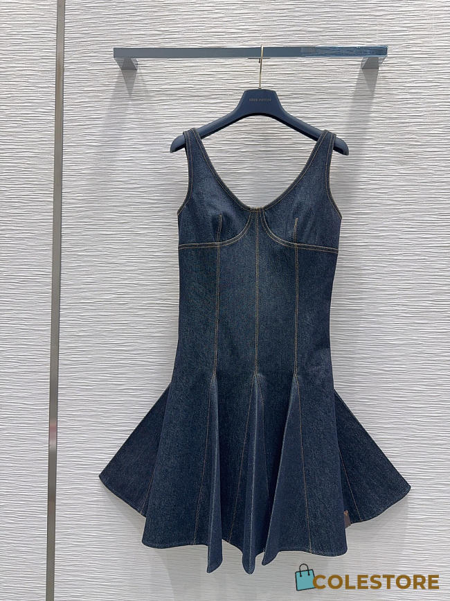 Colestore Louis Vuitton Topstitched Denim Dress Black - 1