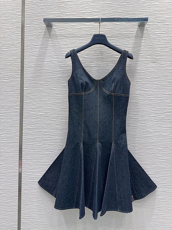 Colestore Louis Vuitton Topstitched Denim Dress Black