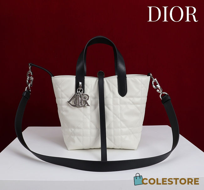 Colestore  Dior Small Dior Toujours Vertical Tote Bag Latte and Black Macrocannage Calfskin 18.5 x 18.5 x 12 cm - 1