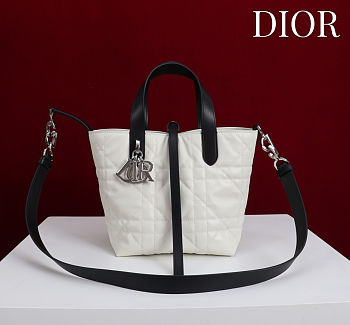 Colestore  Dior Small Dior Toujours Vertical Tote Bag Latte and Black Macrocannage Calfskin 18.5 x 18.5 x 12 cm