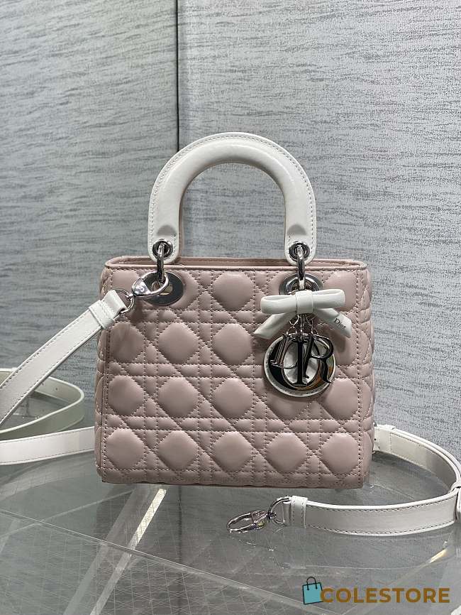 Colestore Lady Dior Bag with Chain Rose Soupir and Latte Cannage Lambskin 20x17x8cm - 1