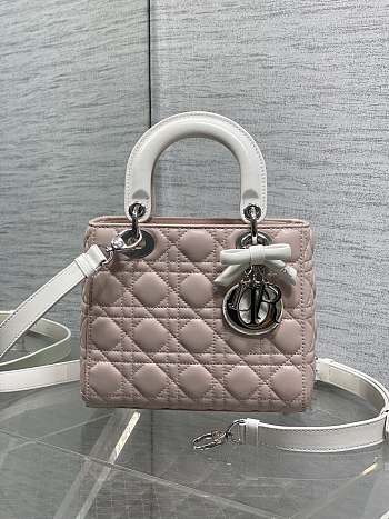 Colestore Lady Dior Bag with Chain Rose Soupir and Latte Cannage Lambskin 20x17x8cm
