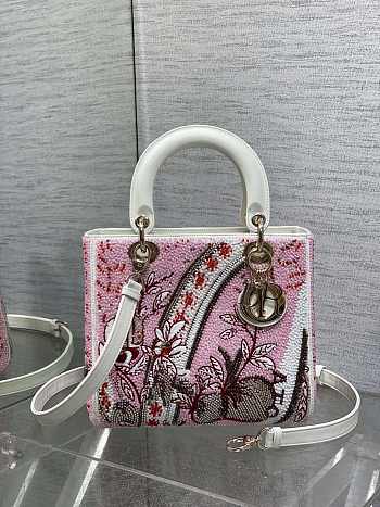Colestore Dior Lady Dior My ABCDior Bag with Pink Floral Bead Embroidery 24cm