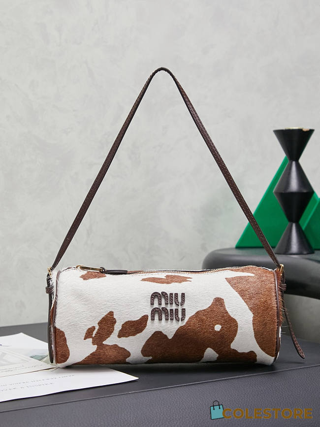 	 Colestore Miu Miu White/burnt Sienna Printed Leather Pouch 21.5 x 9 x 9cm - 1