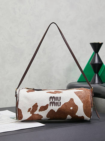 	 Colestore Miu Miu White/burnt Sienna Printed Leather Pouch 21.5 x 9 x 9cm