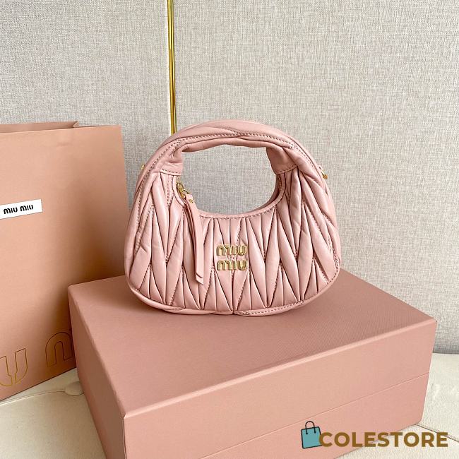 Colestore  Miu Miu Alabaster Pink Wander Matelassé Nappa Leather Hobo Mini 18x14x6cm - 1