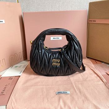 Colestore  Miu Miu Black Wander Matelassé Nappa Leather Hobo Mini 18x14x6cm