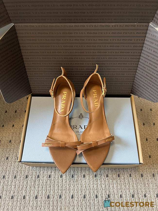 Colestore  Prada Chalk Caramel Leather Bow Sandals  - 1