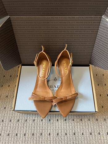 Colestore  Prada Chalk Caramel Leather Bow Sandals 