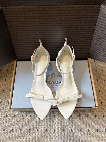 Colestore  Prada Chalk White Leather Bow Sandals 