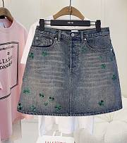 Colestore  Dior Embroidered Miniskirt Blue Stonewashed Cotton Denim with green Dior Clover motif - 1