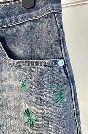 Colestore  Dior Embroidered Miniskirt Blue Stonewashed Cotton Denim with green Dior Clover motif - 4