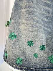Colestore  Dior Embroidered Miniskirt Blue Stonewashed Cotton Denim with green Dior Clover motif - 5