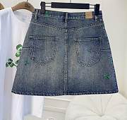Colestore  Dior Embroidered Miniskirt Blue Stonewashed Cotton Denim with green Dior Clover motif - 2