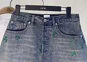 Colestore  Dior Embroidered Miniskirt Blue Stonewashed Cotton Denim with green Dior Clover motif - 3
