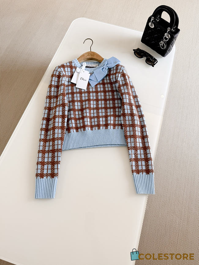 Colestore  Dior Cropped Sweater Blue and Brown Check'n'Dior Wool Knit - 1