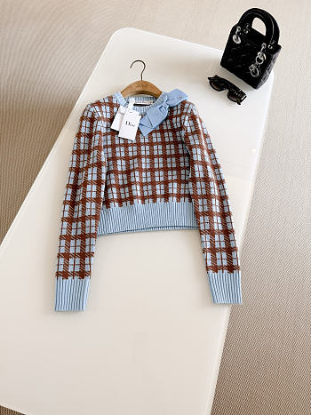 Colestore  Dior Cropped Sweater Blue and Brown Check'n'Dior Wool Knit