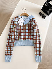 Colestore  Dior Cropped Sweater Blue and Brown Check'n'Dior Wool Knit - 4