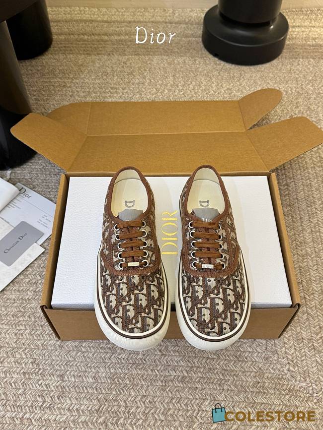 Colestore  Dior Saltwind Sneaker Beige and Brown Dior Oblique Embroidered Cotton - 1