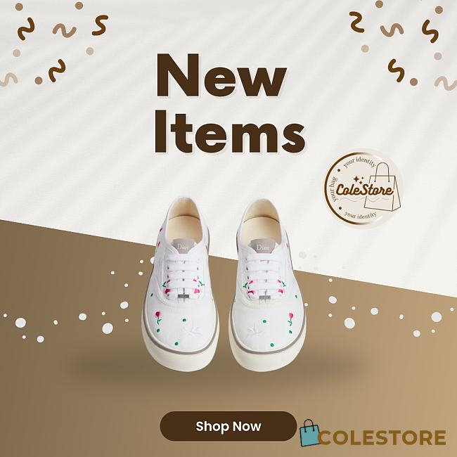 Colestore Dior Dioramour Dior Saltwind Sneaker White Cotton Embroidered with Multicolor Doves & Roses Motif - 1