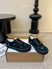 Colestore Dior Saltwind Sneaker Black Cotton Embroidered with Bright Green Dior Clover Motif - 4