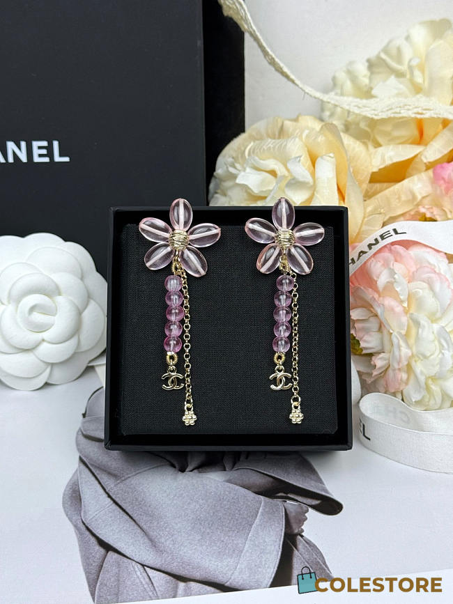 Colestore Chanel Stud earrings   Metals, Glass & Stone Beads  Gold, Pink & Transparent - 1