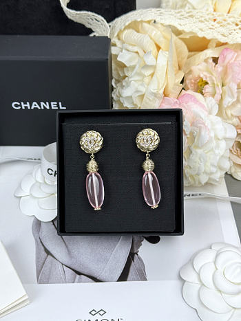 Colestore Chanel Stud Earrings Glass & Stone Beads  Gold, Pink & Transparent