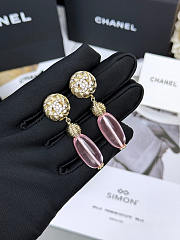 Colestore Chanel Stud Earrings Glass & Stone Beads  Gold, Pink & Transparent - 5