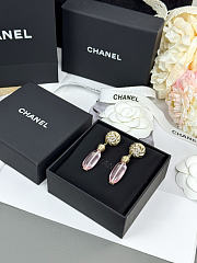 Colestore Chanel Stud Earrings Glass & Stone Beads  Gold, Pink & Transparent - 4