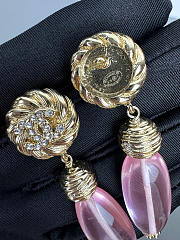 Colestore Chanel Stud Earrings Glass & Stone Beads  Gold, Pink & Transparent - 3