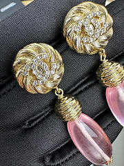 Colestore Chanel Stud Earrings Glass & Stone Beads  Gold, Pink & Transparent - 2