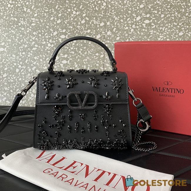 Colestore Valentino Garavani Vsling Mini Embroidered Handbag Black 19x13x9cm - 1