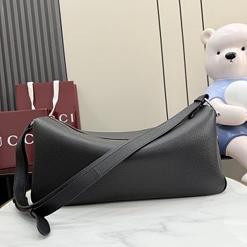 Colestore Gucci Half Horsebit crossbody bag in black soft  grainy leather 44x21x15cm