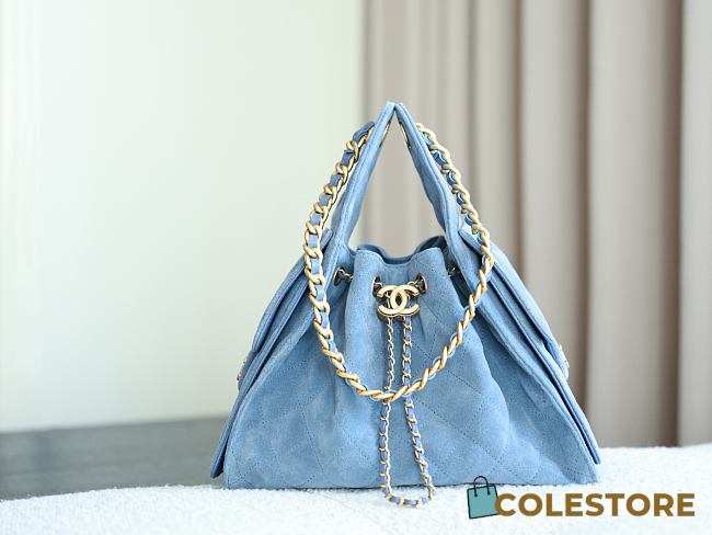 	 Colestore Chanel 25 Small Handbag Suede Calfskin & Gold-Tone Metal Blue 30x26x14cm - 1